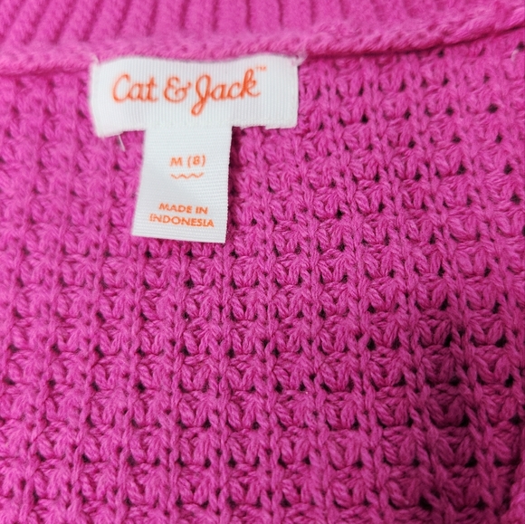 Girls' Short Waffle Button-Front Sweater - Cat & Jack Dark Pink M(8) - Picture 7 of 12